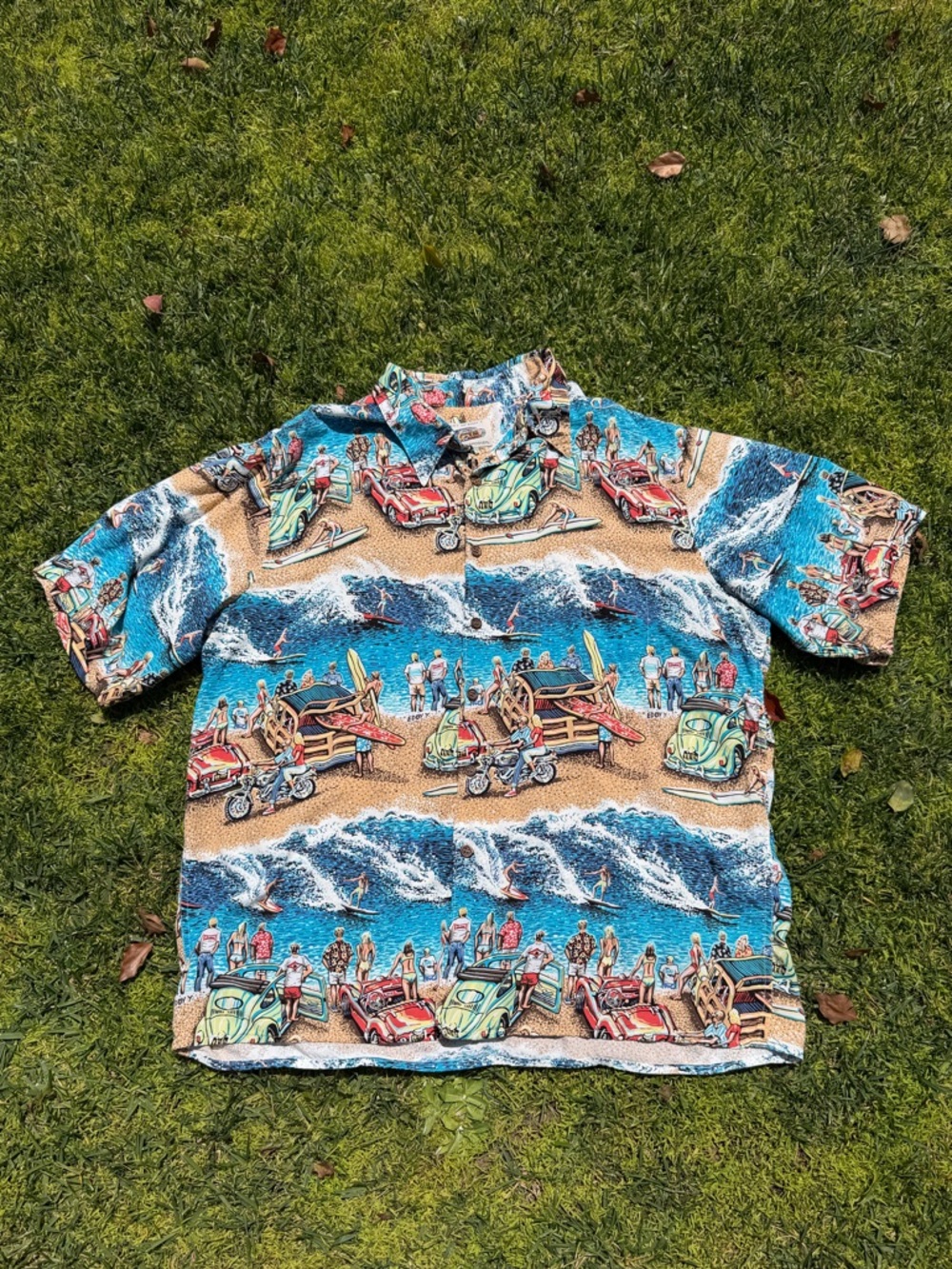 VTG Reyn Spooner Eddy Y Surfing Beach Classic Cars Hawaiian Shirt 100% Rayon XL
